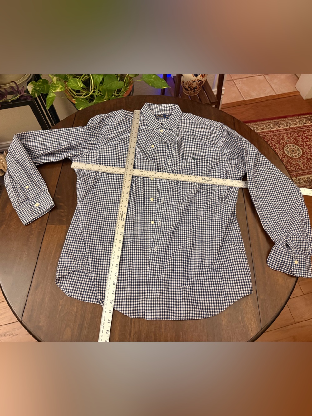 Ralph Lauren Navy and White Gingham Button-Down Shirt